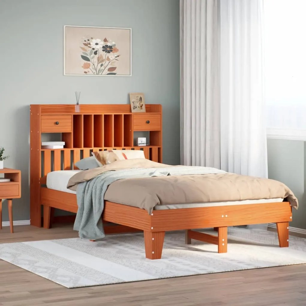Cama sem colchão 120x200 cm madeira pinho maciça castanho-mel