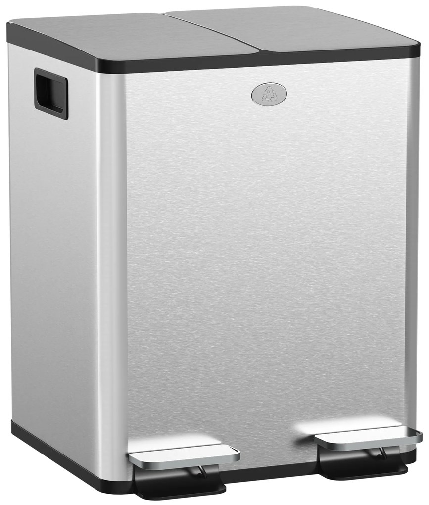 HOMCOM Cesto de Lixo de Cozinha Duplo 2x20L 2 Tampas de Fecho Suave Baldes Internos Removíveis e Pegas | Aosom Portugal