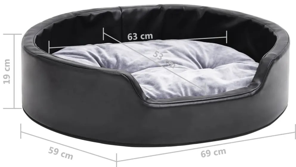 Ninho p/ cães 69x59x19cm pelúcia/couro artificial preto e cinza