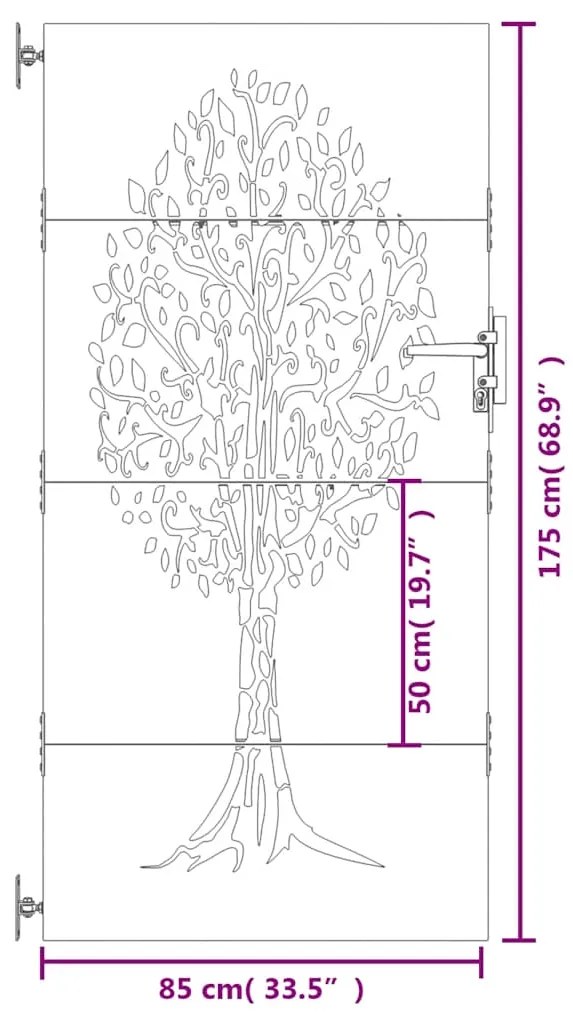 Portão de jardim 85x175 cm aço corten design árvore
