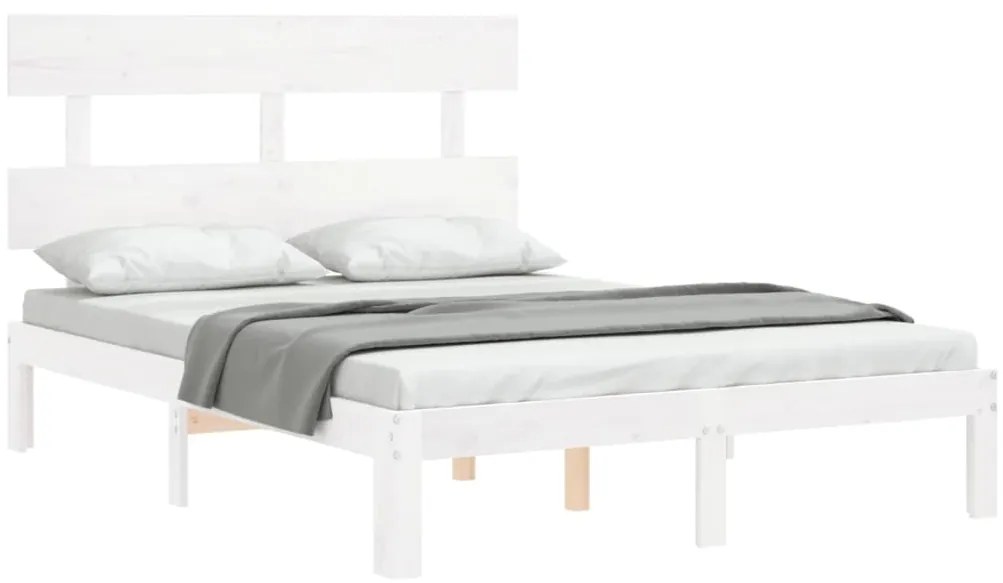 Estrutura de cama de casal c/ cabeceira madeira maciça branco
