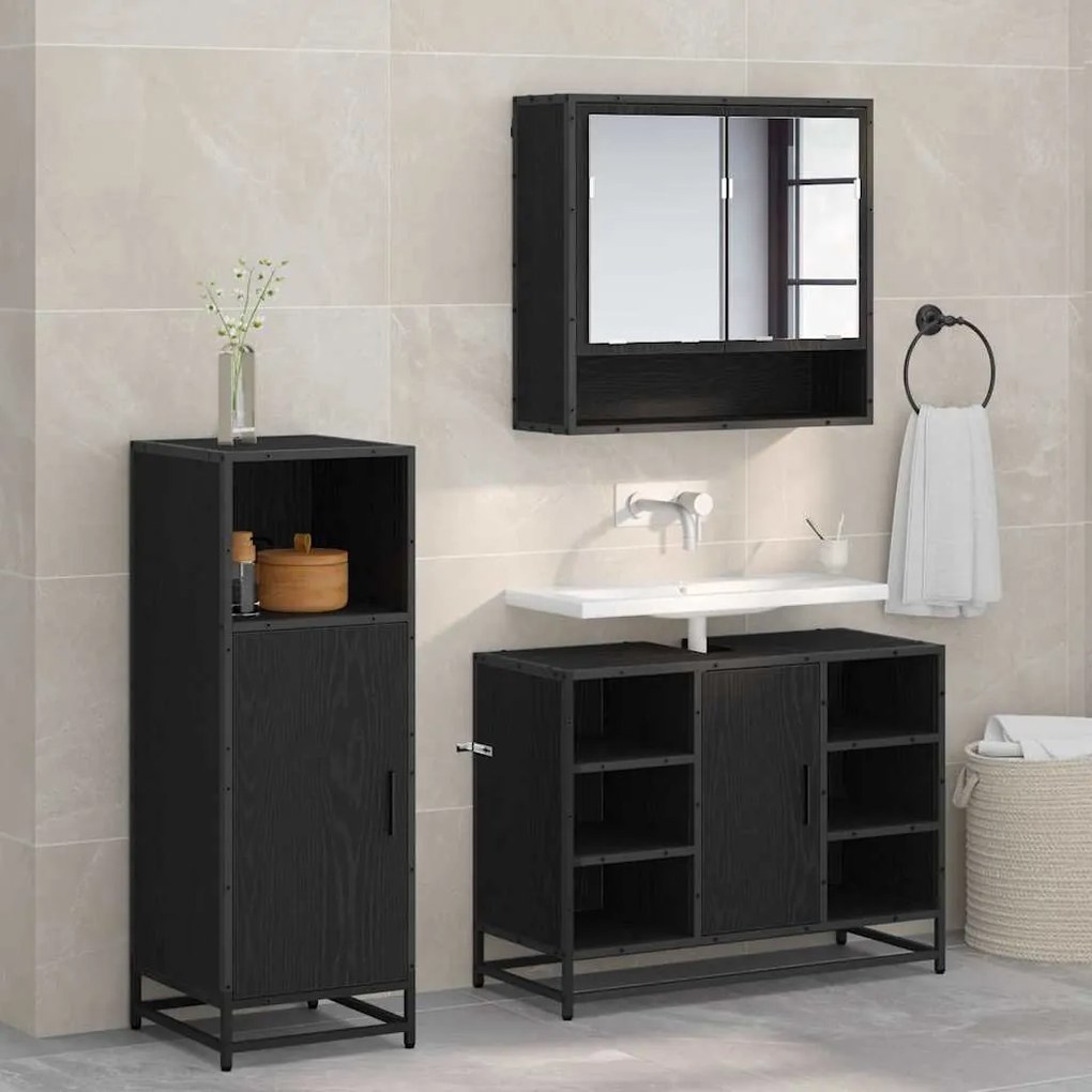 vidaXL Conjunto de Móveis para Banheiro com porta 3 pcs Carvalho Preto