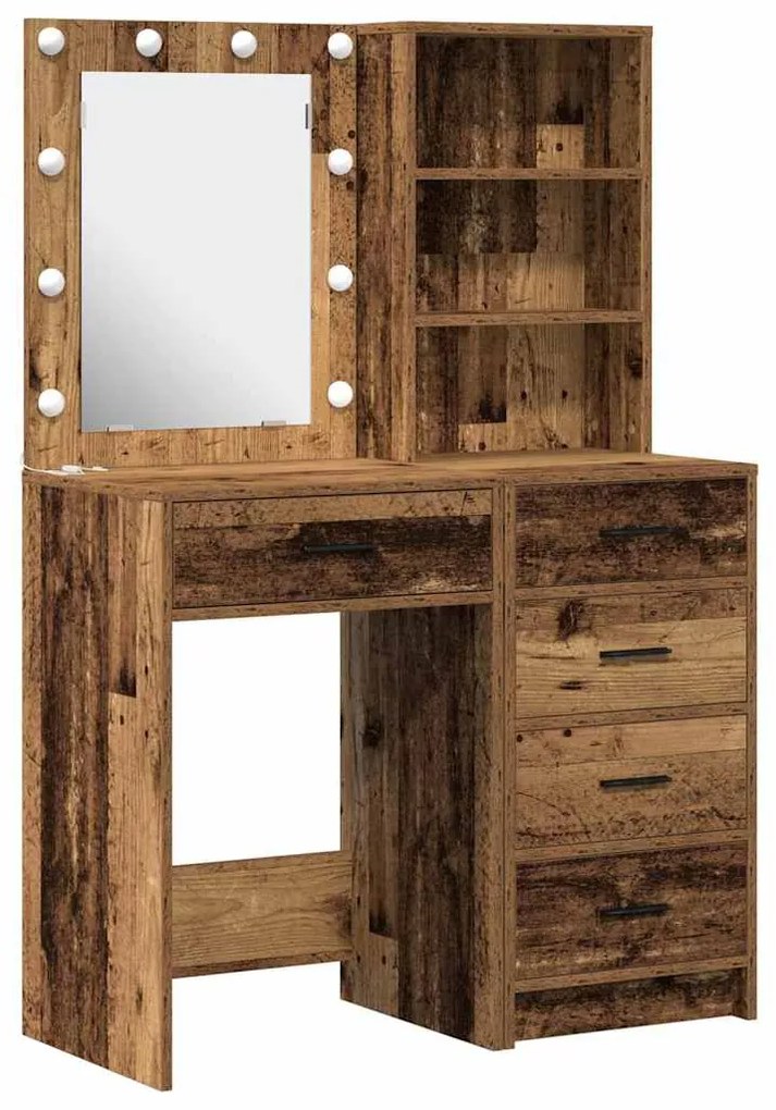 Conjunto de Mesa de Maquiagem 2 Peças com LED Madeira Velha Compensado