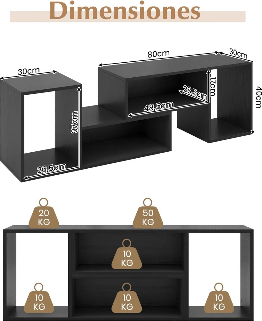 Móvel de TV de 2 peças para sala design inteligente 50/55/60 polegadas Preto