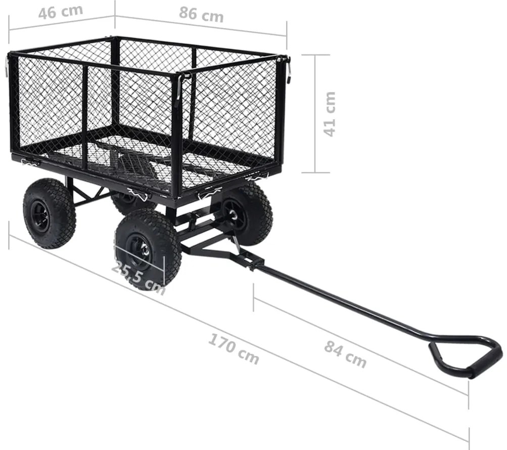 Carrinho de mão para jardim 350 kg preto