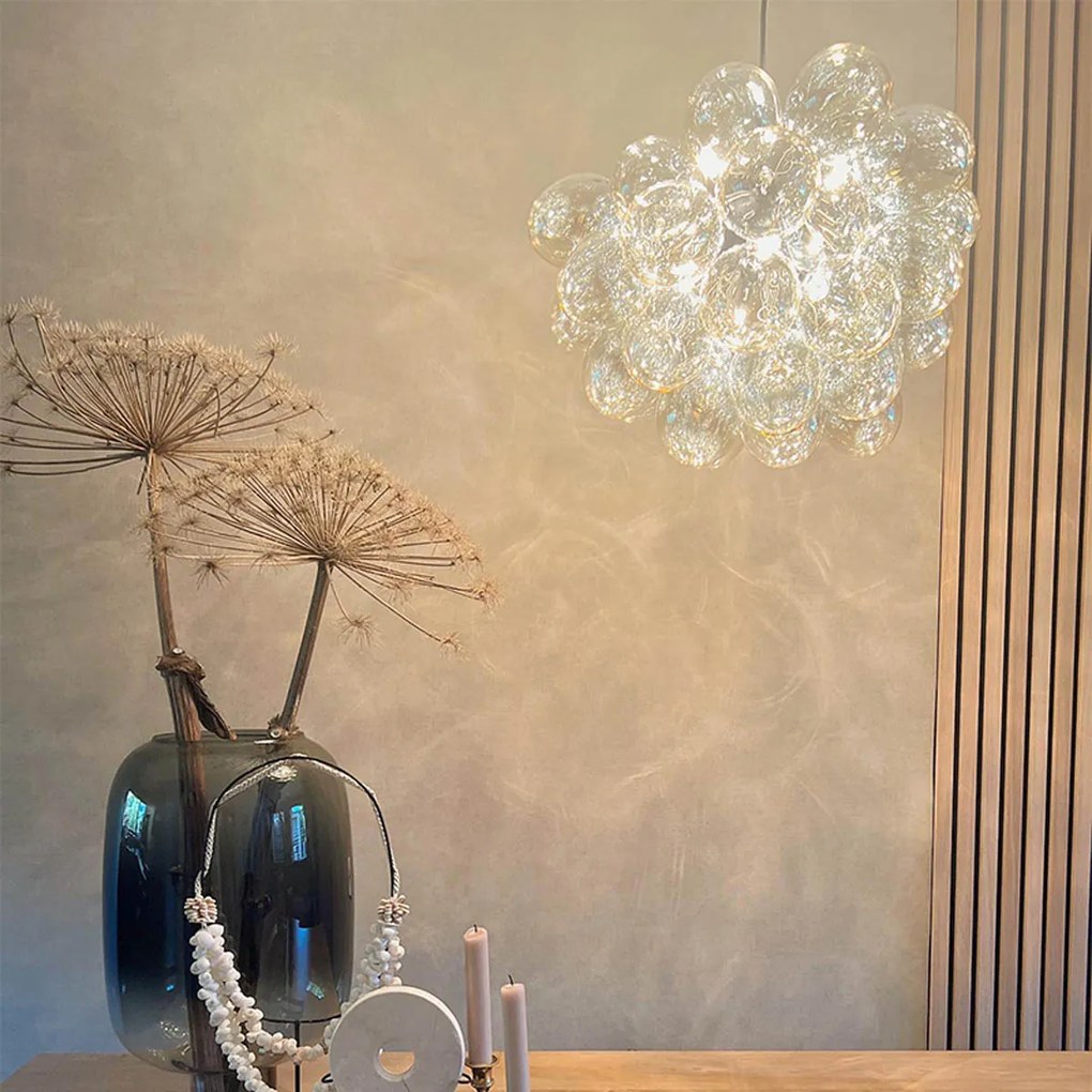 Candeeiro de suspensão Art Deco preto com vidro âmbar 8-luzes - Uvas