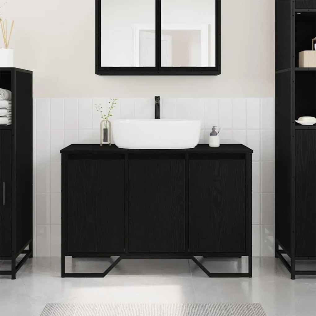 vidaXL Armário de Pia com armazenamento Carvalho Preto 91 x 35 x 60 cm