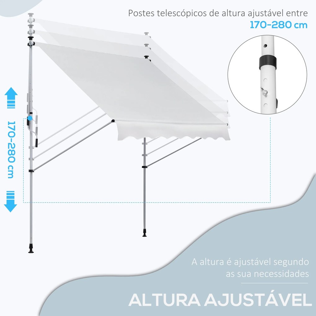 Outsunny Toldo Manual Retrátil 200x150 cm com Manivela de Alumínio Âng