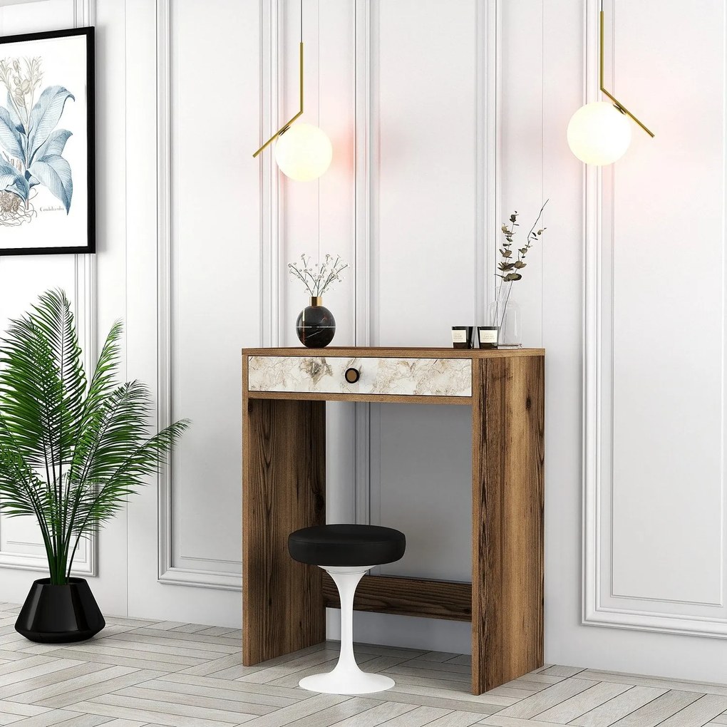 Mesa de Maquilhagem Lizbon – Nogueira, Branco, Mármore – 70 cm x 40 cm