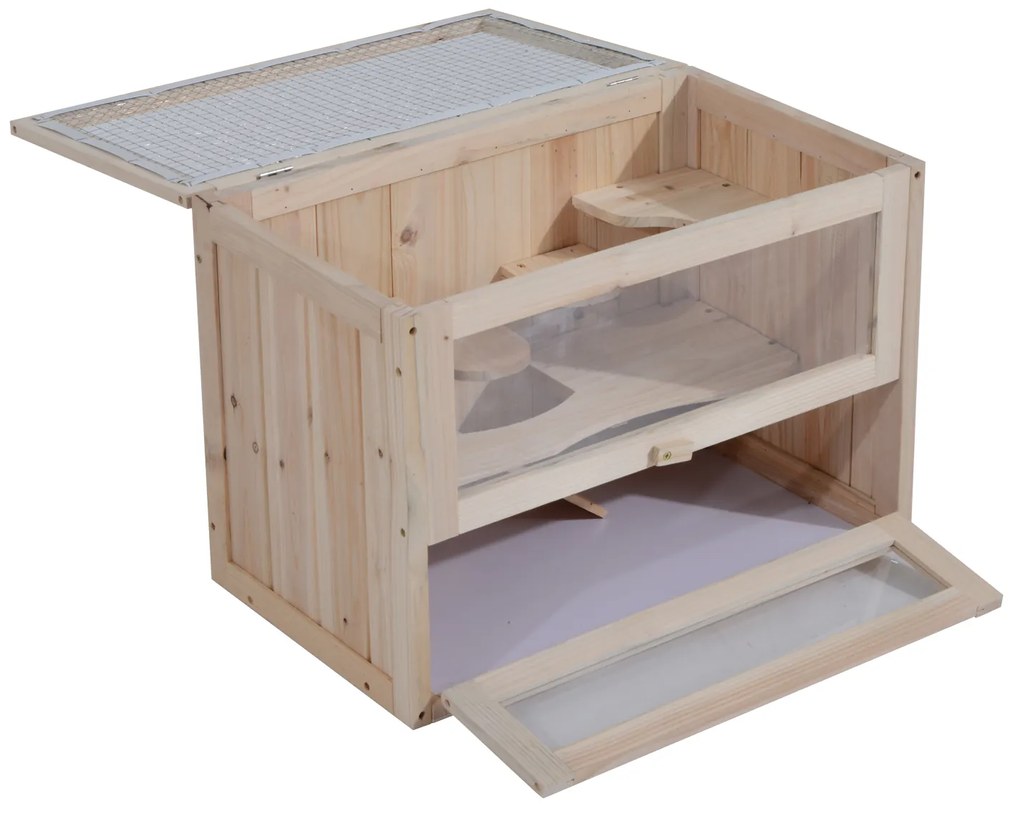 Gaiola de madeira de hamster Casa de roedores para pequenos animais 2 níveis 60x35x42cm