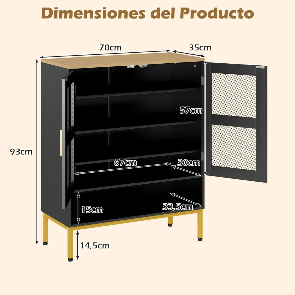 Sapateira com 5 níveis 70 x 35 x 93 cm e portas de malha Organizador moderno para sapatos em madeira com prateleiras ajustáveis e pés pretos
