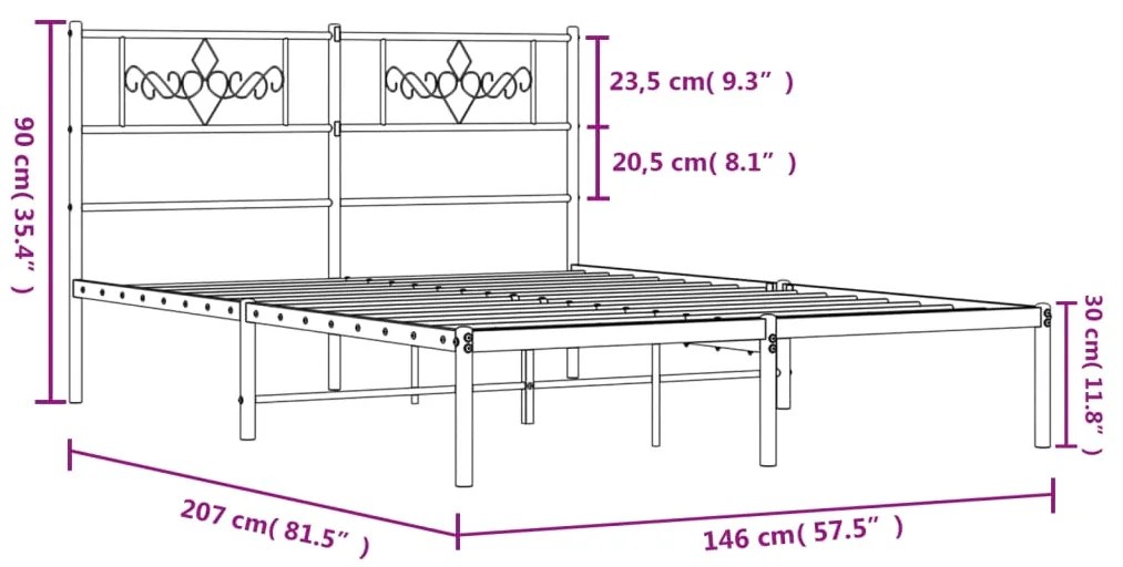 Estrutura de cama com cabeceira 140x200 cm metal preto