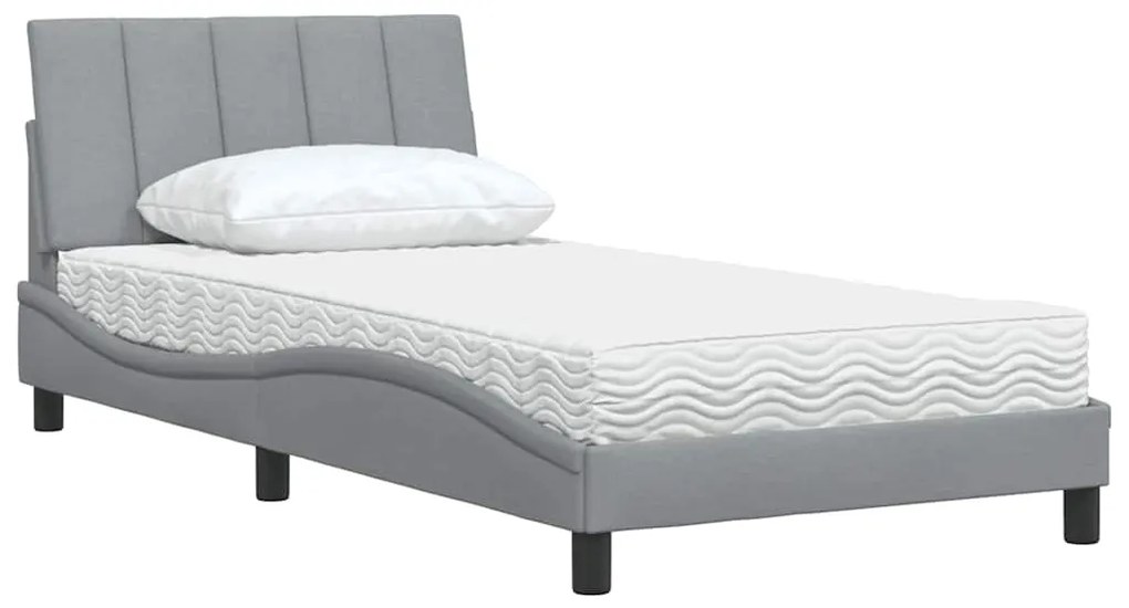 Cama com colchão 100x200 cm tecido cinzento-claro