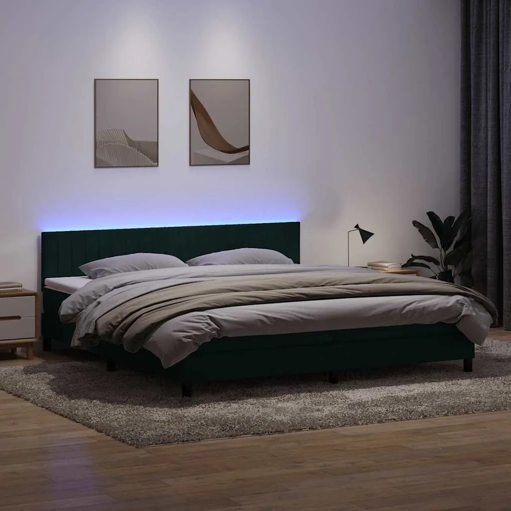 vidaXL Cama box spring c/ colchão e LED 200x210 cm veludo verde-escuro