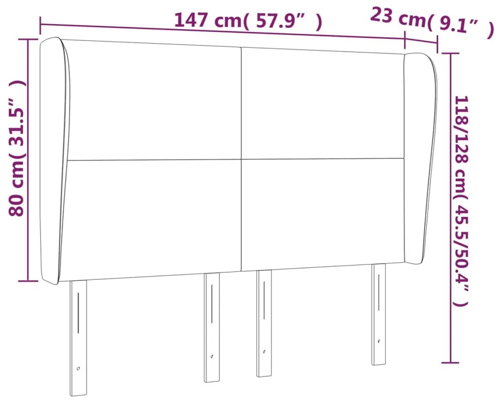 Cabeceira cama c/ abas couro artif. 147x23x118/128cm cappuccino