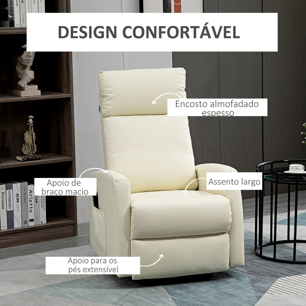 Poltrona Relax Levanta Pessoas Poltrona Elétrica Reclinável a 145° com Controlo Remoto Apoio para Pés 67x95x105 cm Creme