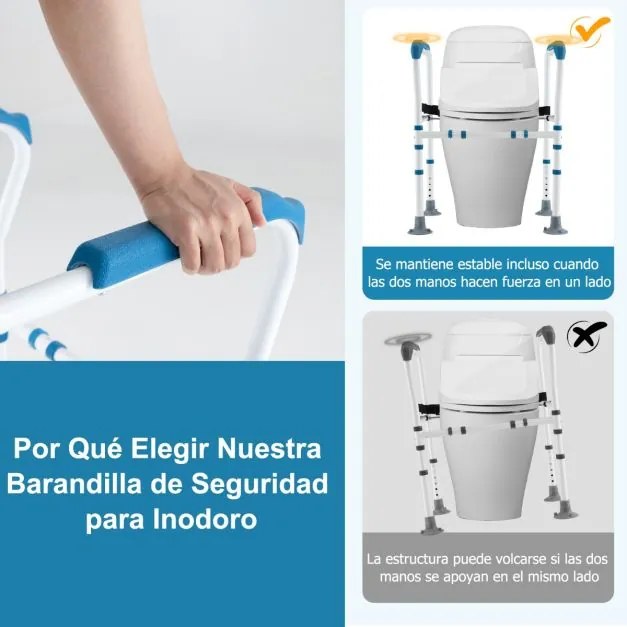 Apoio de braço para sanita para idosos com calha de segurança ajustável em altura e largura e correia fixa para deficientes Azul