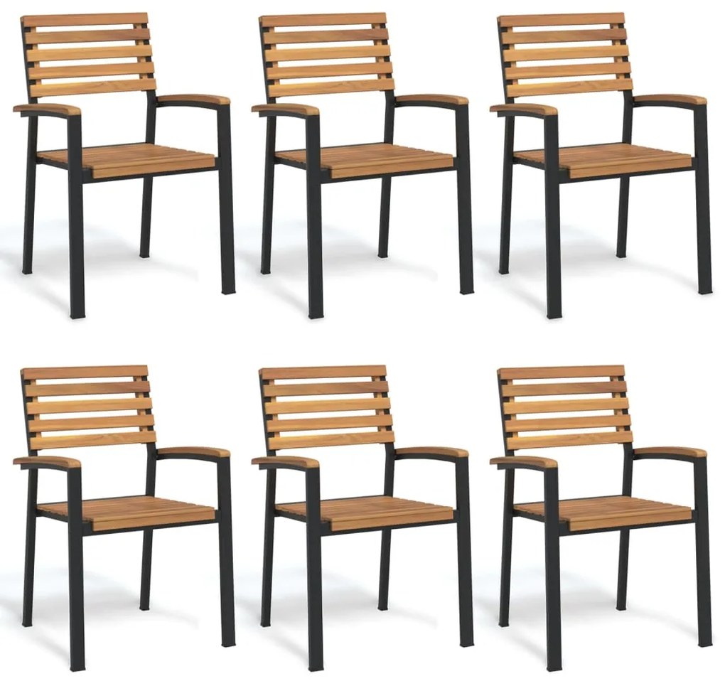 vidaXL Cadeiras de jardim empilháveis 6 pcs acácia maciça e metal