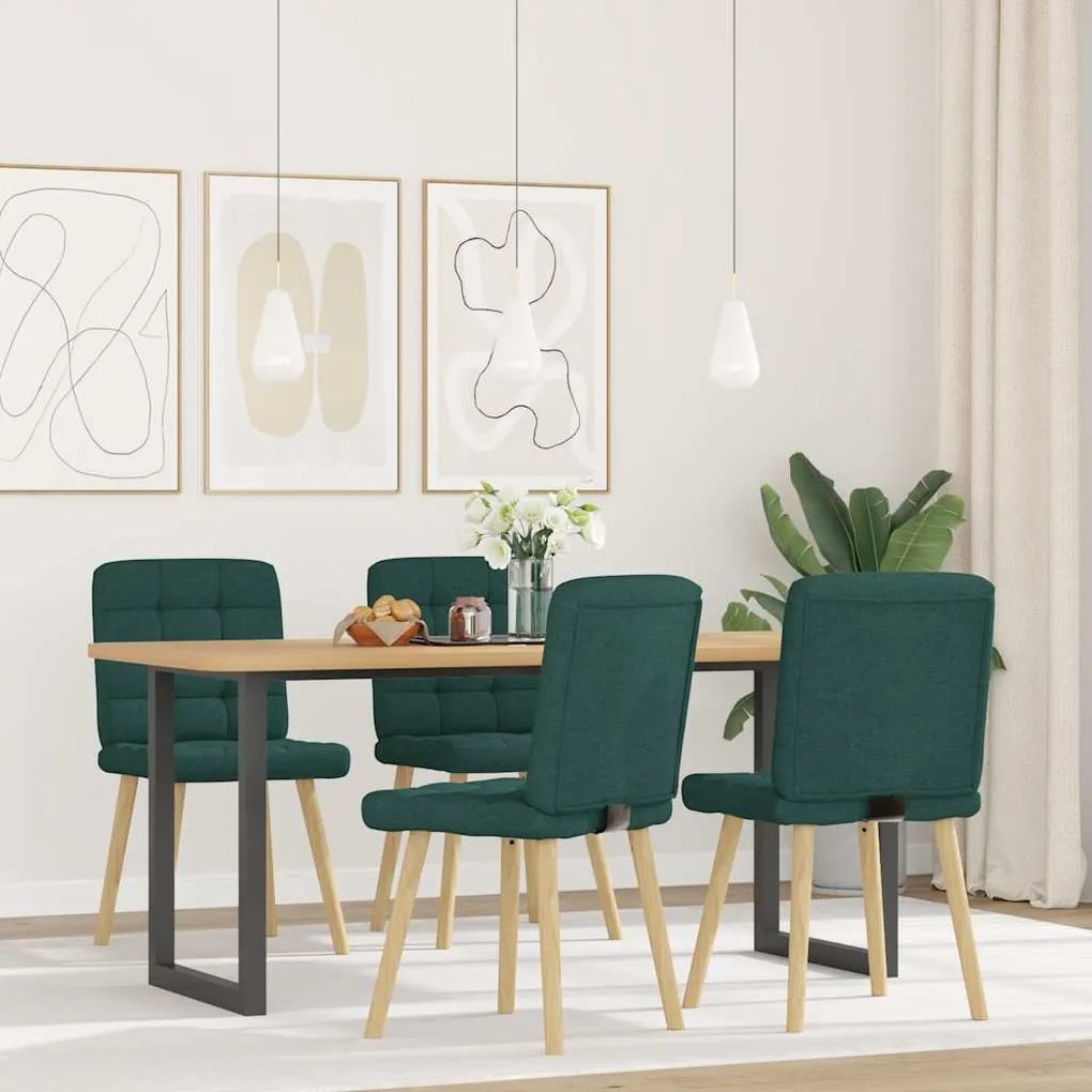 Cadeiras de jantar 4 pcs tecido verde escuro