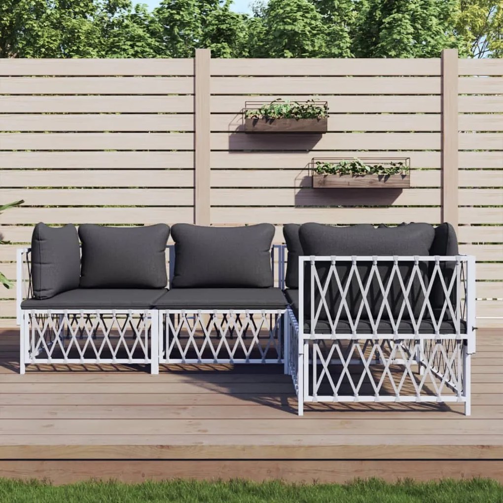 vidaXL 4 pcs conjunto lounge de jardim com almofadões aço branco