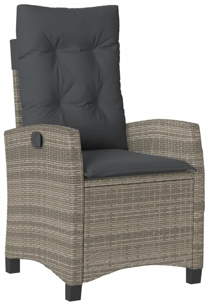 3 pcs conjunto de jantar p/ jardim c/ almofadões vime PE cinza