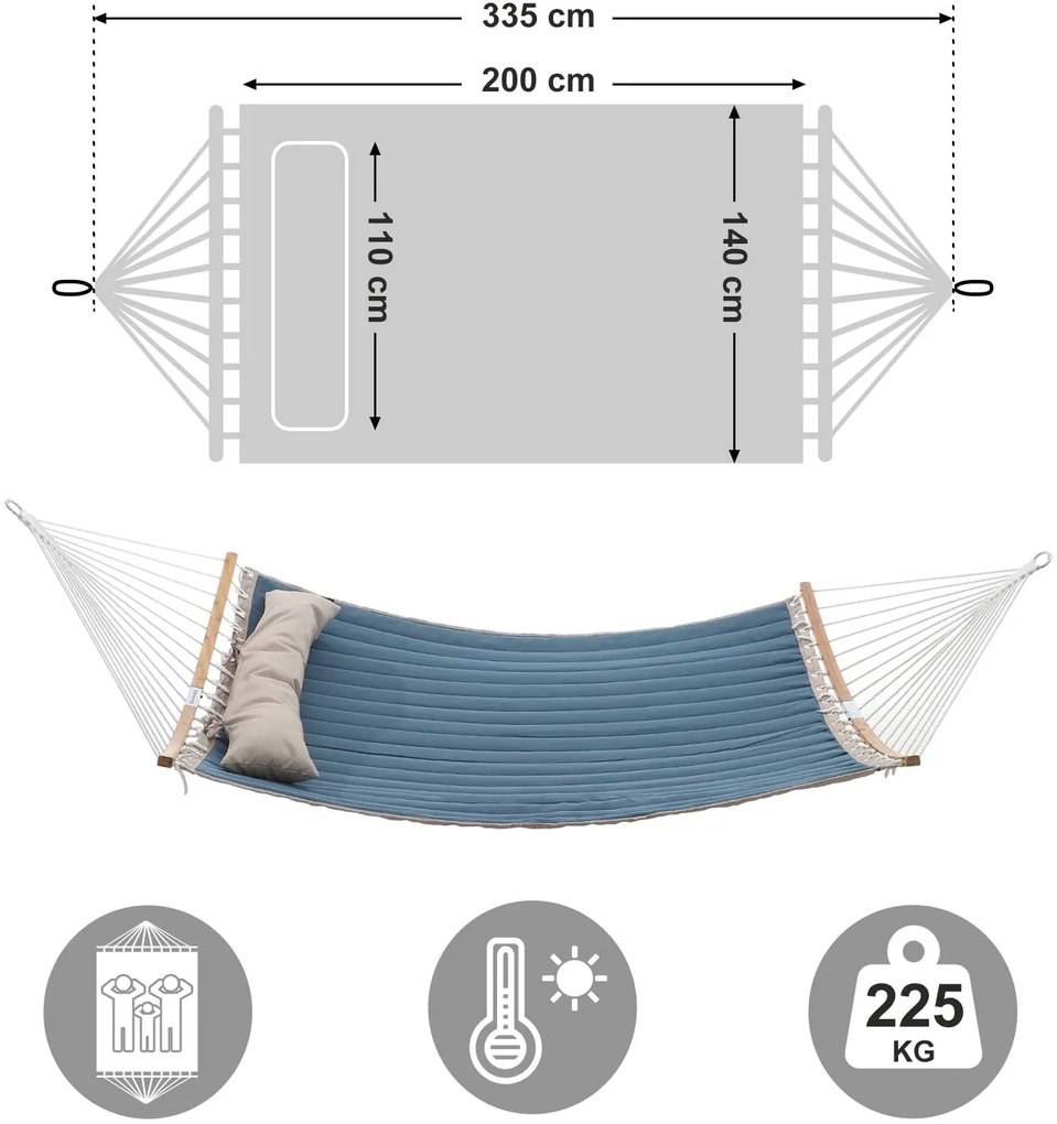 Cama de rede descanso jardim para 2 pessoas 200 x 140 cm azul-bege