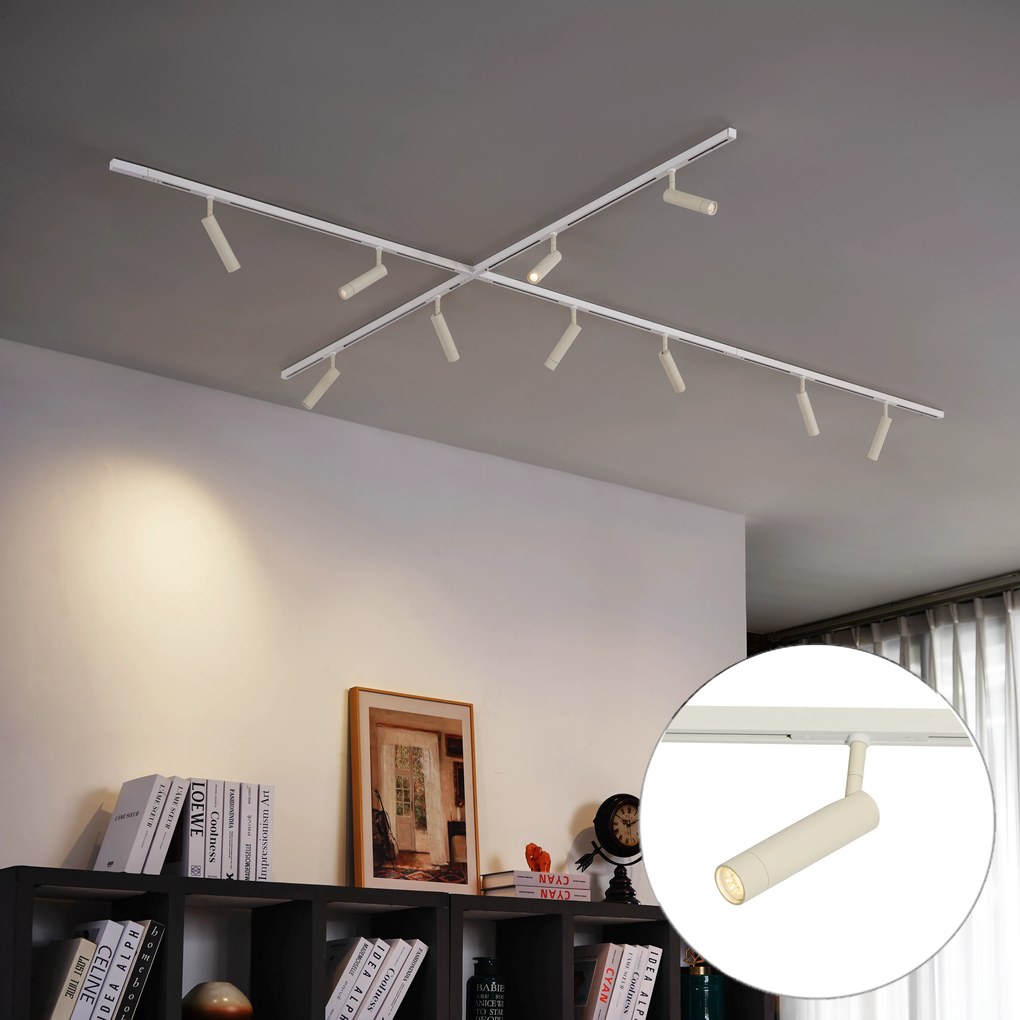 Sistema de iluminação de trilho moderno com 10 focos bege e branco monofásico - Slimline Uzzy