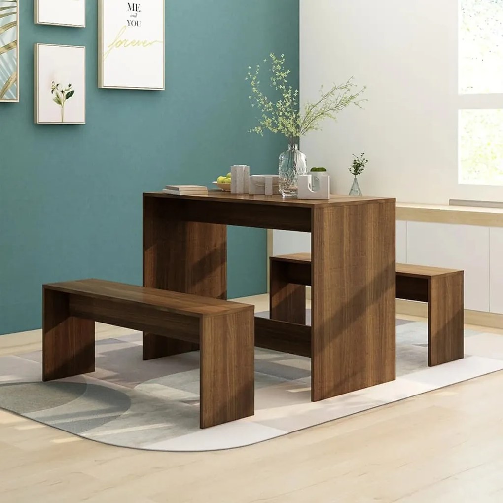 812971 vidaXL 3 pcs conjunto de jantar contraplacado cor carvalho castanho
