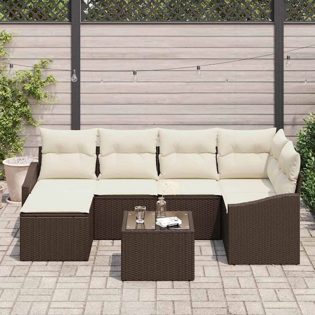 Conjunto de Jantar de Jardim com 6 Peças e Almofadas Cinzas em Polyrat