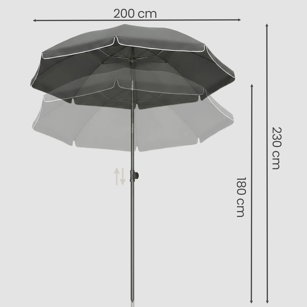 Guarda-sol regulável em altura, 200 cm, proteção UV UPF 50+ Cinza
