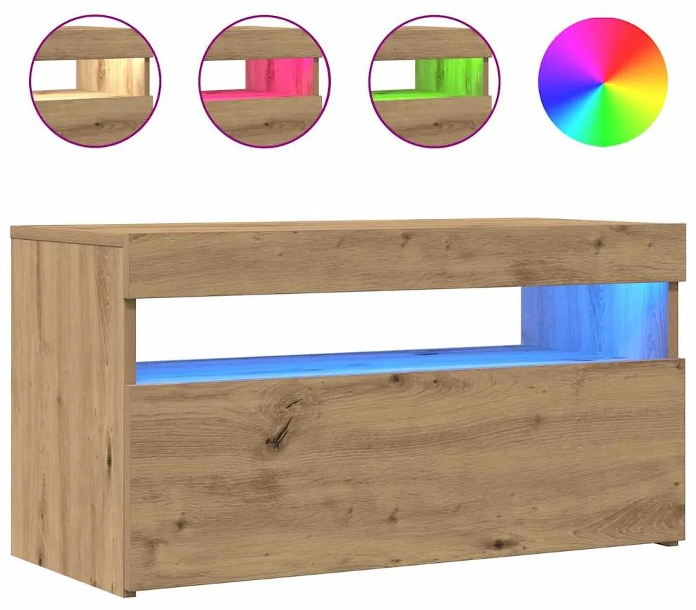 Móvel TV c/ luzes LED 2pcs derivados madeira carvalho artisiano