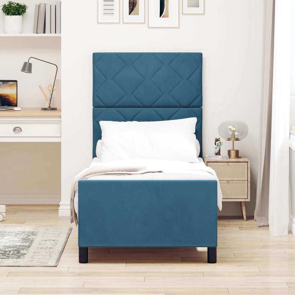 Estrutura de Cama de Veludo Azul Escuro vidaXL 80x200 cm