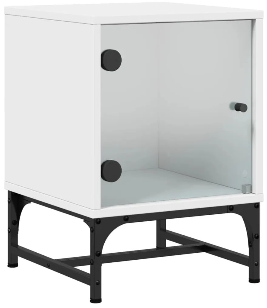Mesas de cabeceira c/ portas de vidro 2 pcs 35x37x50 cm branco