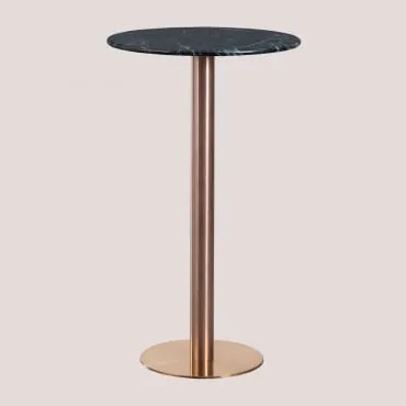 Mesa Alta De Bar Redonda Ø60 Cm Em Pedra Natural Xiren Mármore Verde Big Flower - Ouro Rosa Escovado - Sklum