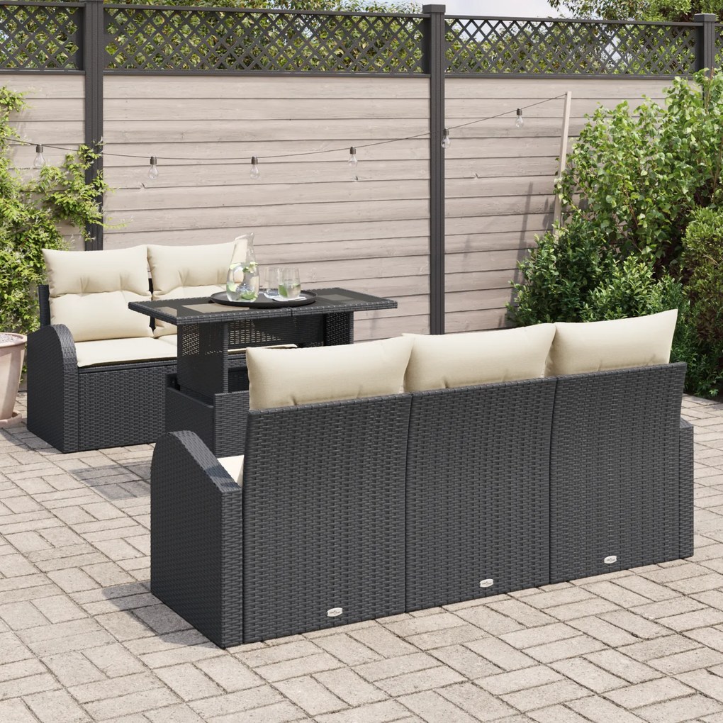 Conjunto de Sofá de Jardim vidaXL de 6 peças com Almofadas Preto Ratta