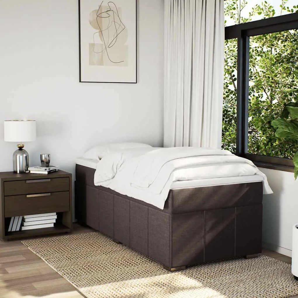 Cama com molas/colchão 100x200 cm tecido castanho-escuro