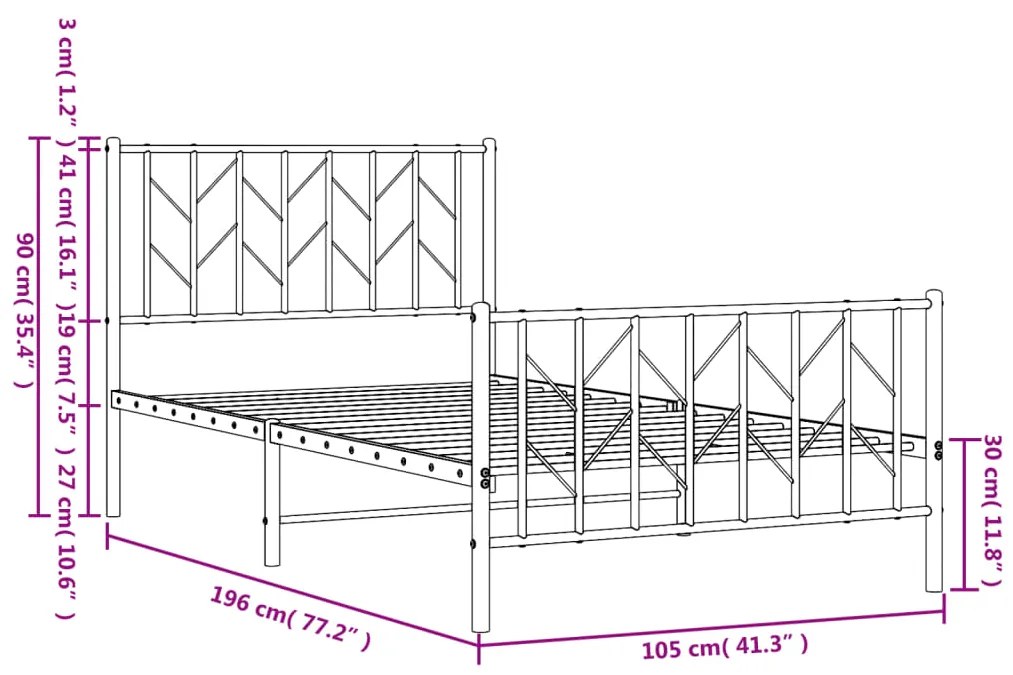 Estrutura de cama com cabeceira e pés 100x190 cm metal preto