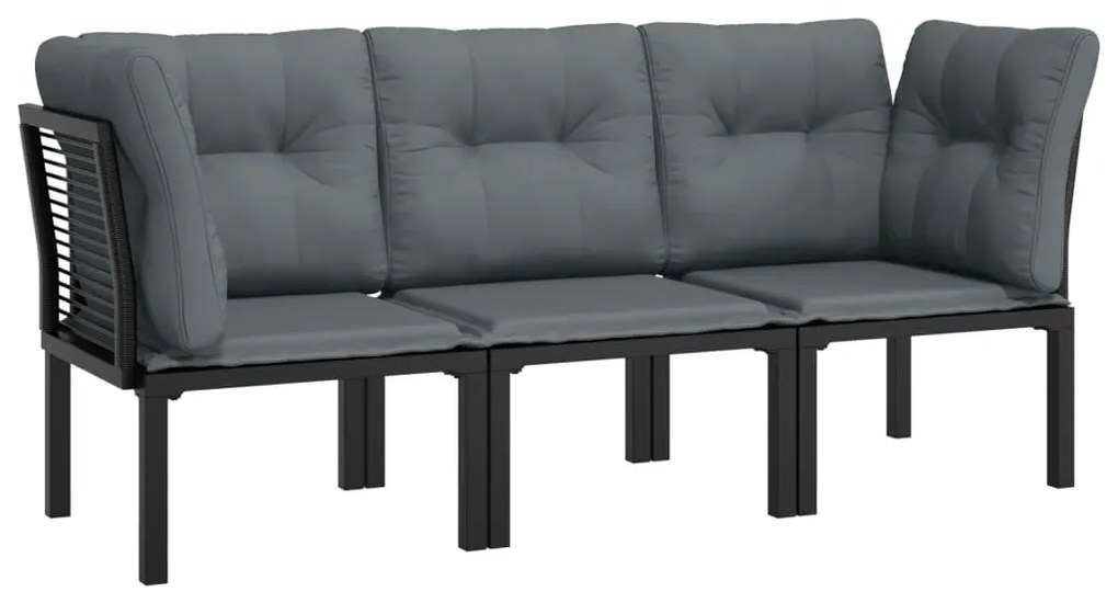 3 pcs conjunto lounge de jardim vime PE preto e cinzento