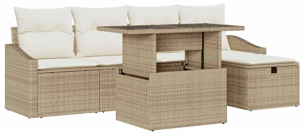 Conjunto de Sofá de Jardim de 6 Peças com Almofadas Bege em Rattan Pol