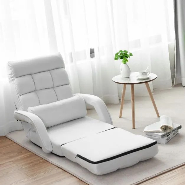 Sofá Cama de Chão individual dobrável com almofada multifuncional para quarto Sala de estar Varanda 67 x 65 x 72 cm Branco