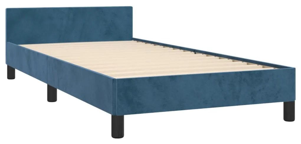 Estrutura de cama sem colchão 90x190 cm veludo azul-escuro