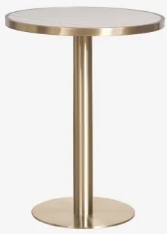 Mesa De Bar Redonda Ø60 Cm Em Grés Xiren Branco - Dourado Escovado - Sklum