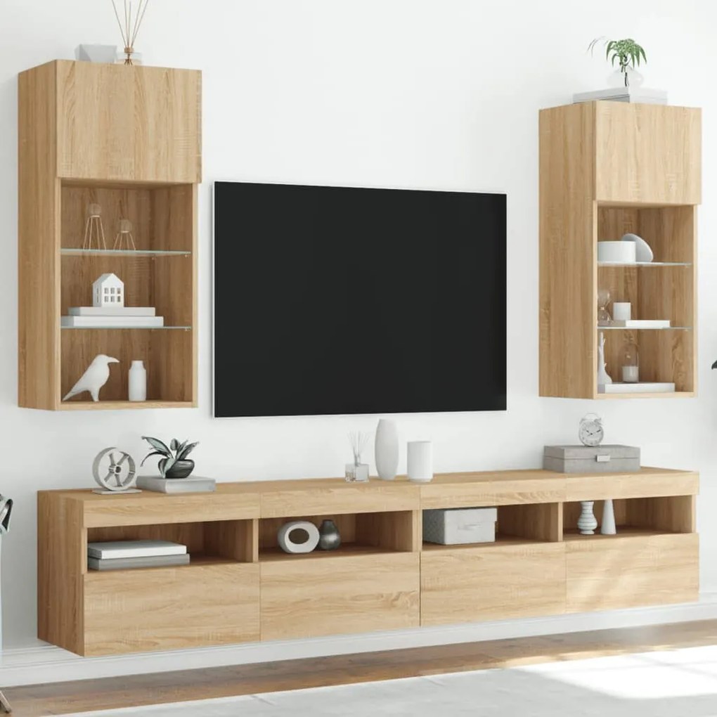vidaXL Móveis de TV com luzes LED 2 pcs 40,5x30x90 cm carvalho sonoma