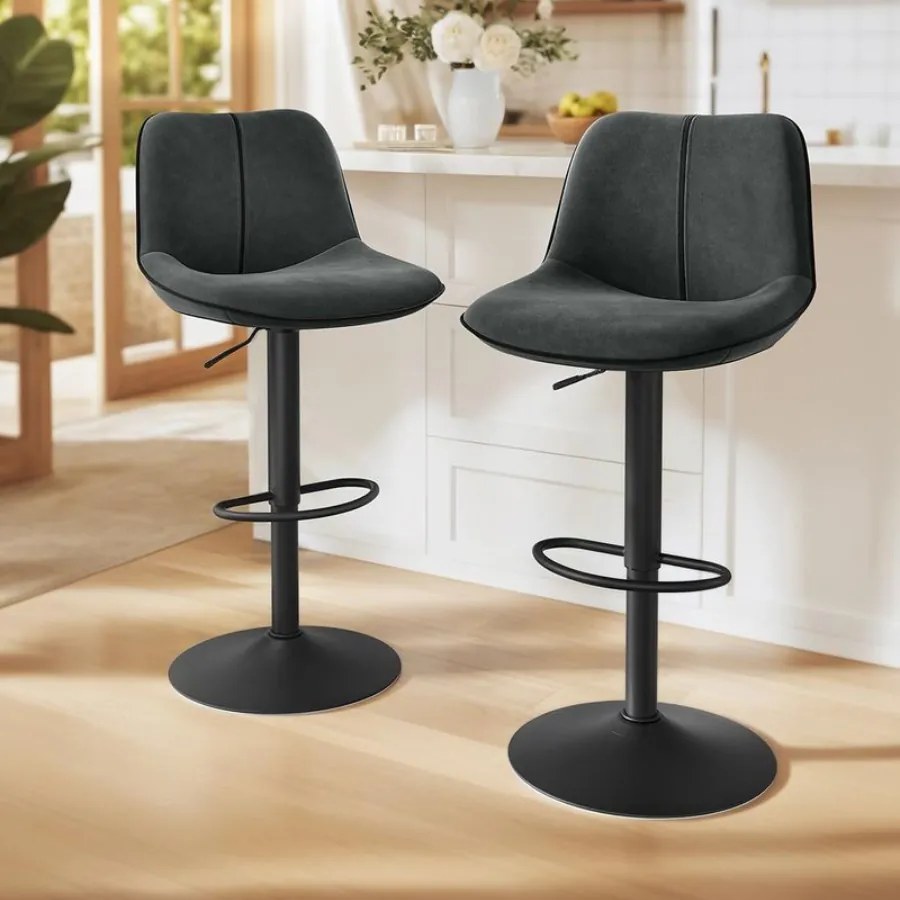 Conjunto de 2 bancos altos ajustáveis em altura com assento giratório e revestimento em veludo 49,5 x 45 x 88,5–109,5 cm Antracite