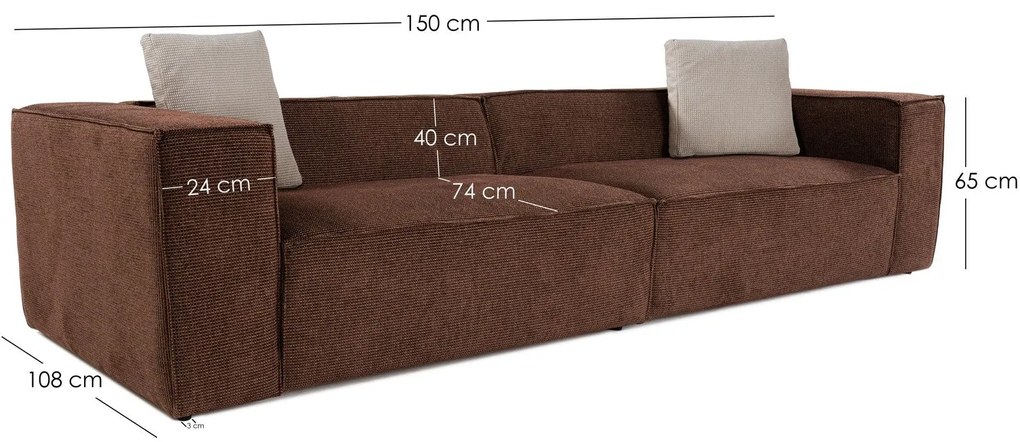 Sofá de 4 Lugares Lora – Castanho – 300x108x65 cm