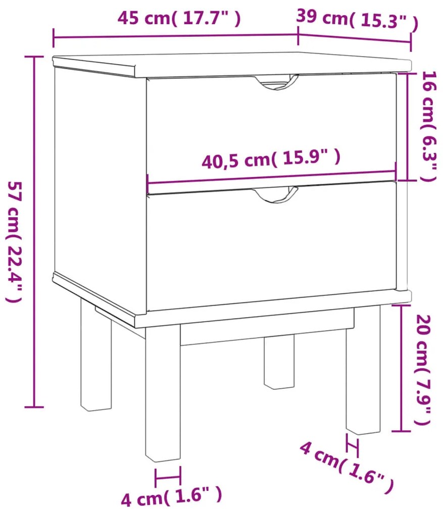 Mesa DE cabeceira OTTA 45x39x57 cm pinho maciço castanho/branco