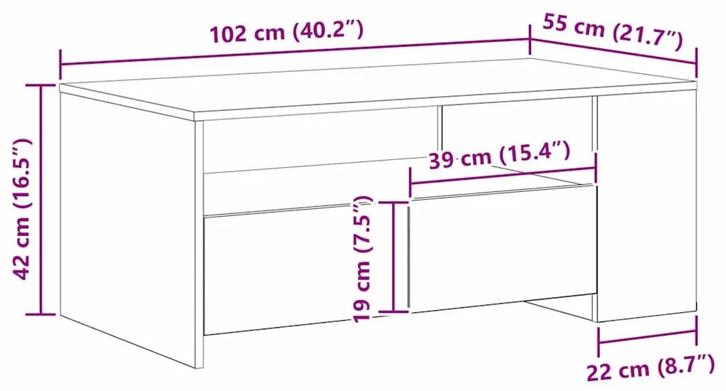 Mesa de Centro em Madeira Velha 102x55x43,5 cm em Madeira Engenharia