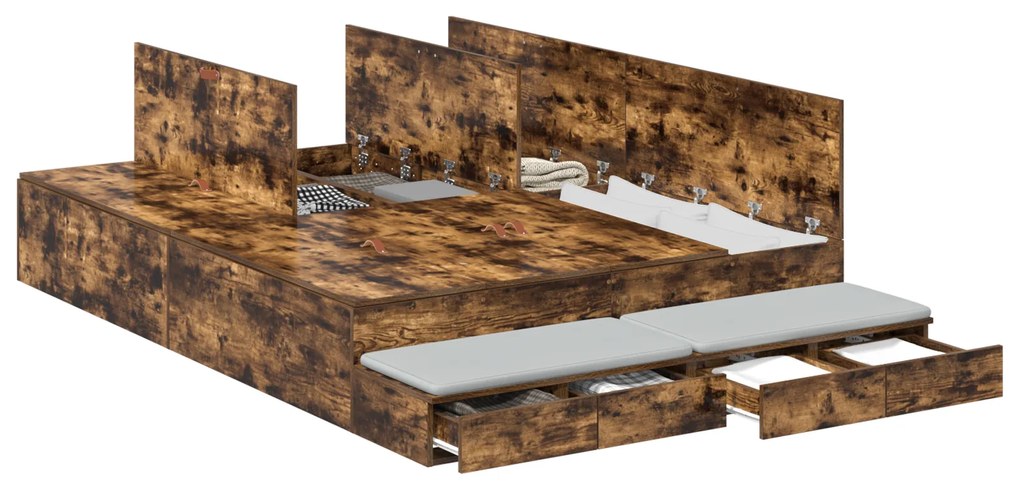 Estrado de Cama com Arrumação em Carvalho Fumado 135x190 cm