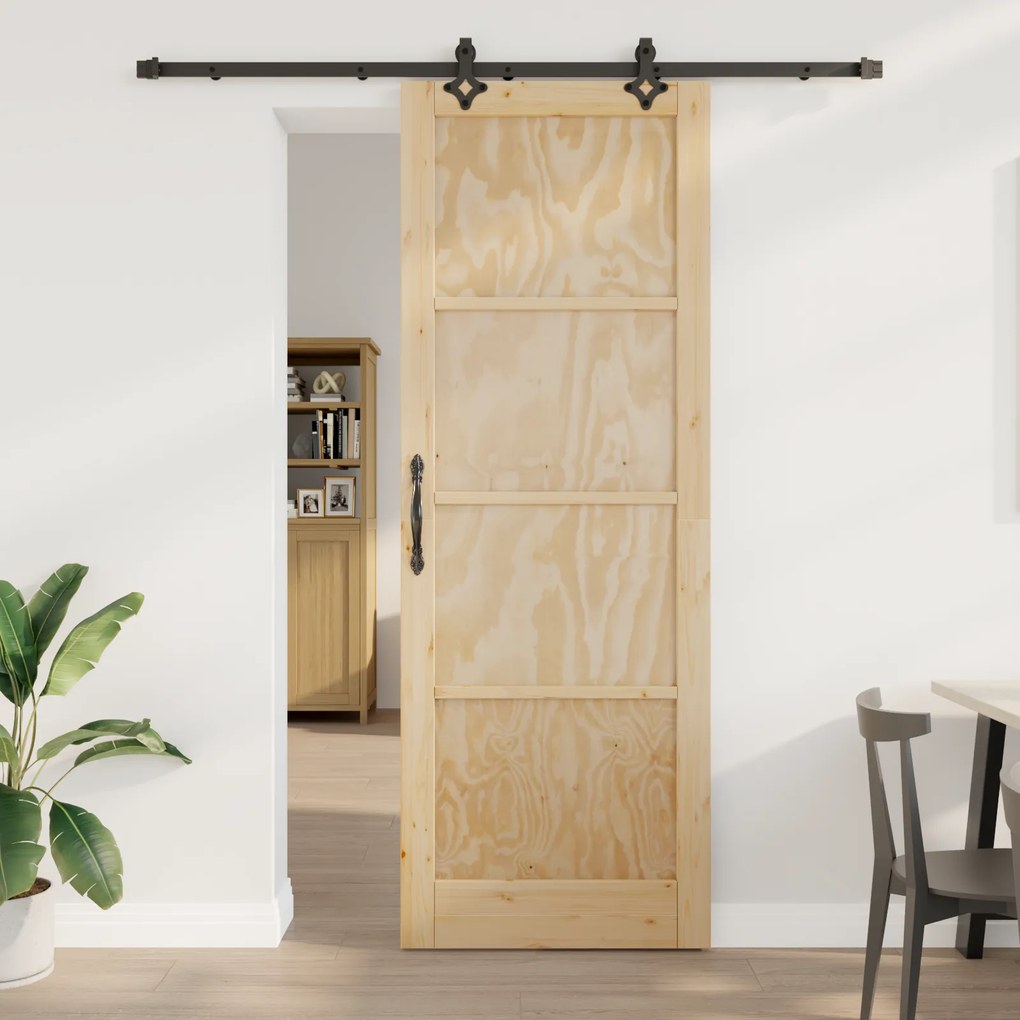Porta Deslizante vidaXL com Conjunto de Hardware 83x232 cm Madeira Maciça de Pinho