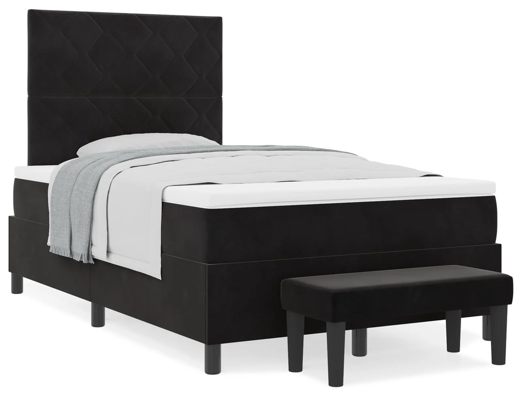 Cama box spring com colchão e banco preto 120x200 cm veludo